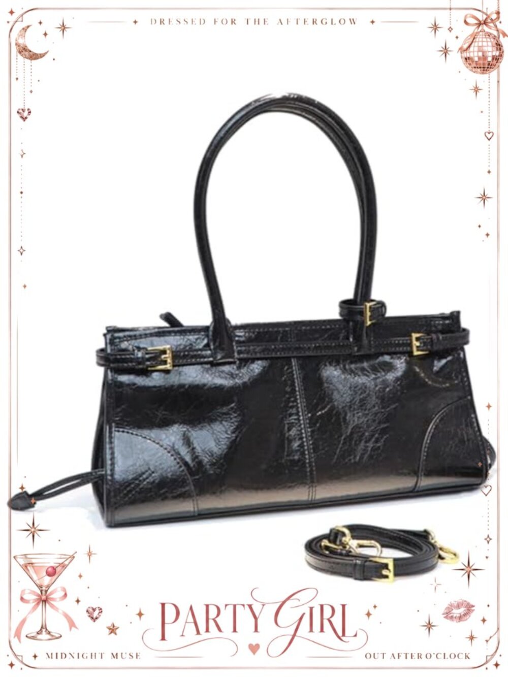 Faux Leather Structured Baguette Shoulder Bag Crossbody Handbag